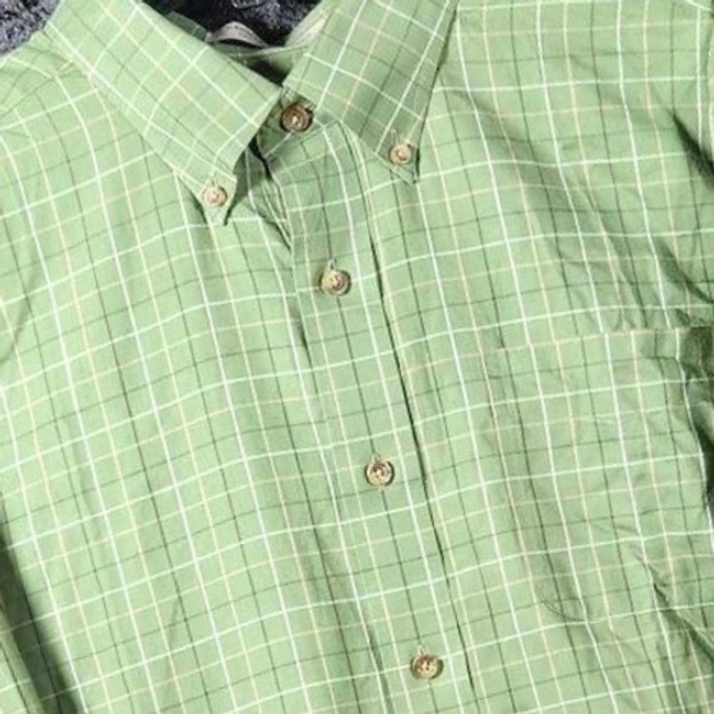 LL Bean Mens XL Green Plaid Button Down Shirt Wrinkle Resistant Traditional Fit